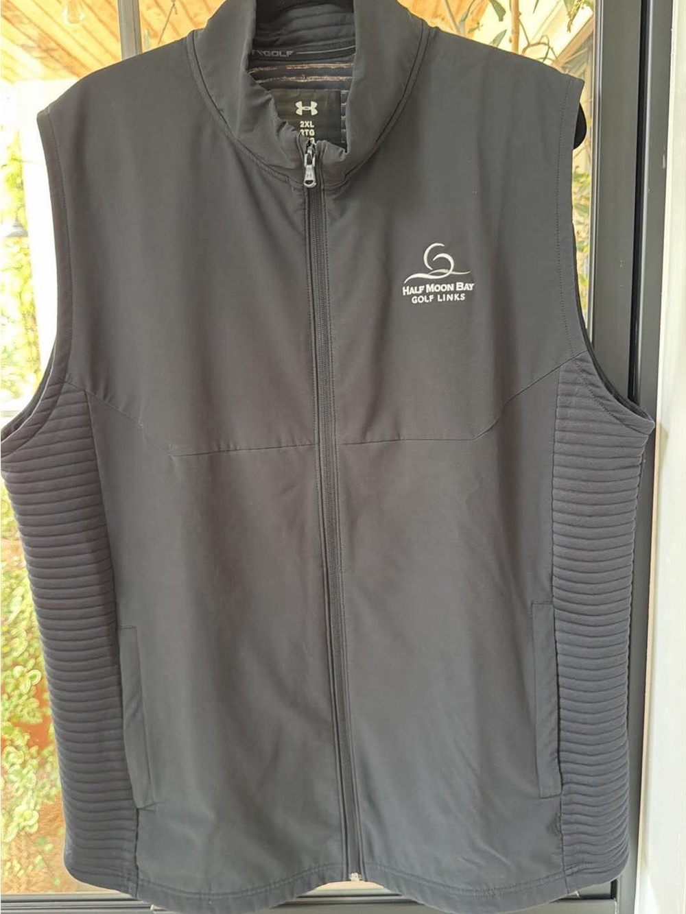 Under Armour Black Softshell Golf Vest with Half Moon Bay Logo